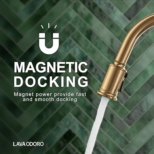 Miniatura 2 de Lava Odoro Curtura - Grifo de cocina negro y dorado con rociador extraíble, grifo de fregadero de cocina de una sola manija con rociador de 2