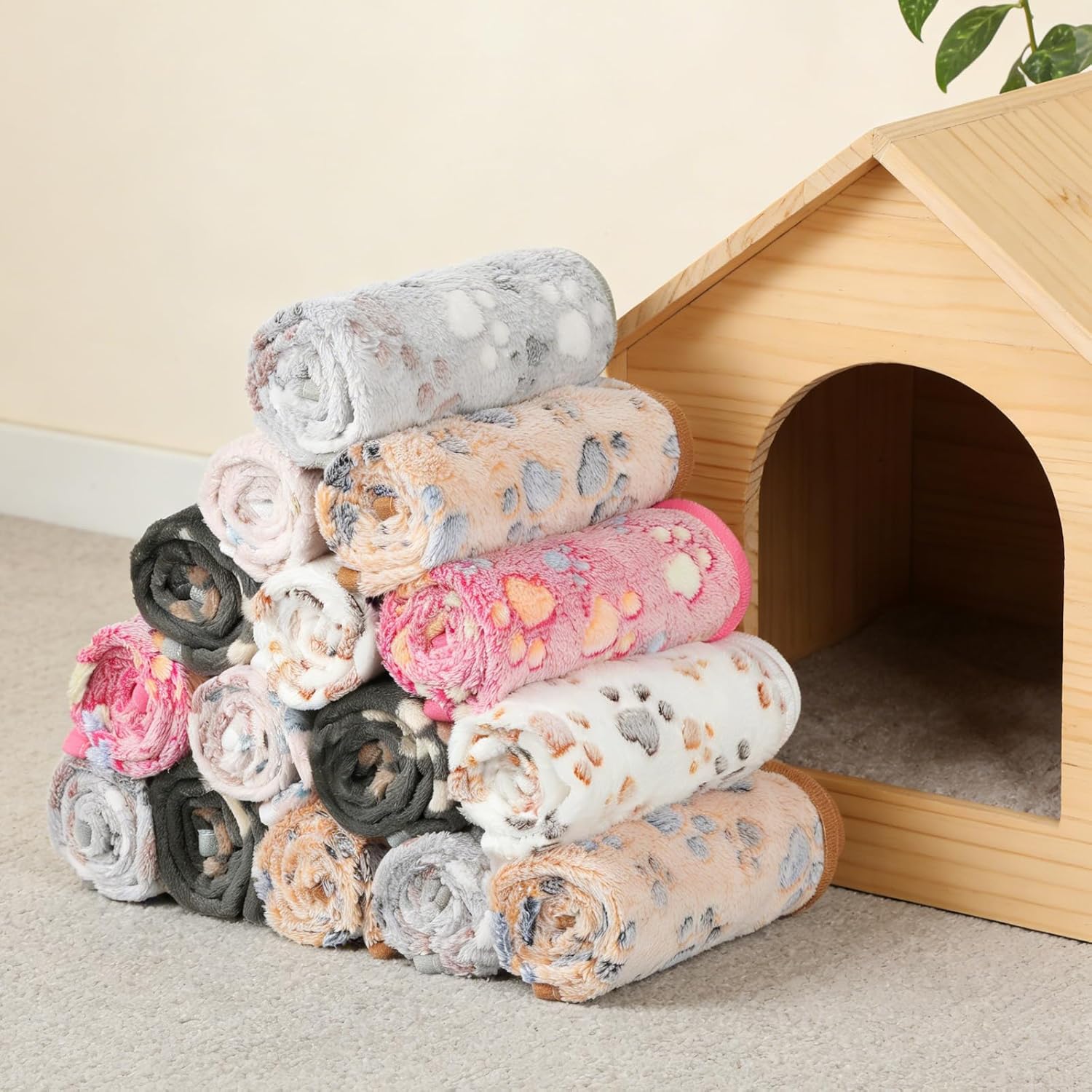 18 Pcs Dog Blankets for Small Dogs Washable Soft Fluffy Fleece Puppy Blankets for Pets Cute Paw Printed Throw for Indoor Cats Kitten Crate (Camel, White, Pink, Gray, Yellow, Dark Gray, 23 X 16 Inch) - Image 5