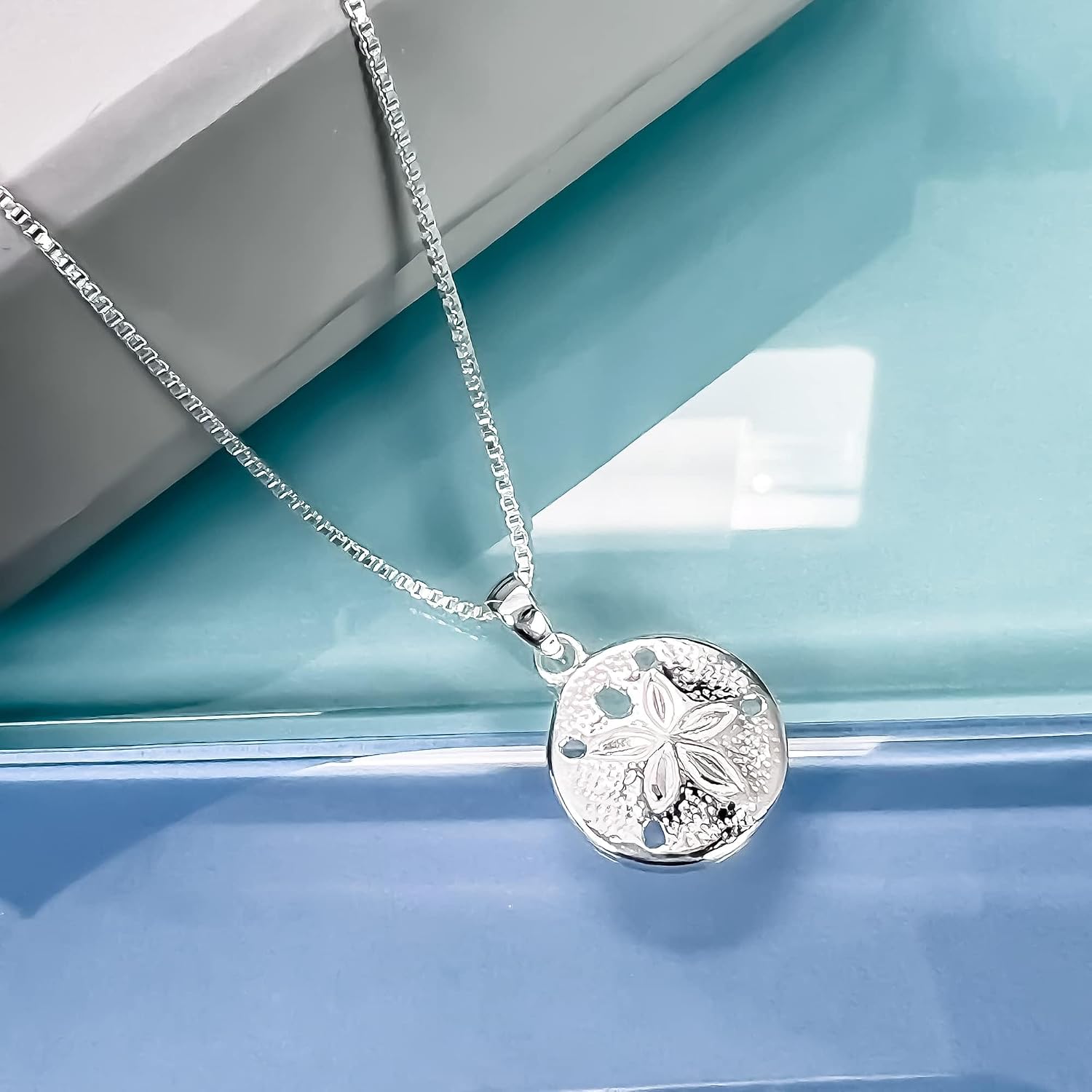 Sand Dollar Necklace, Sterling Silver Sand dollar Necklace for Women, Beach Charm Pendant Necklace