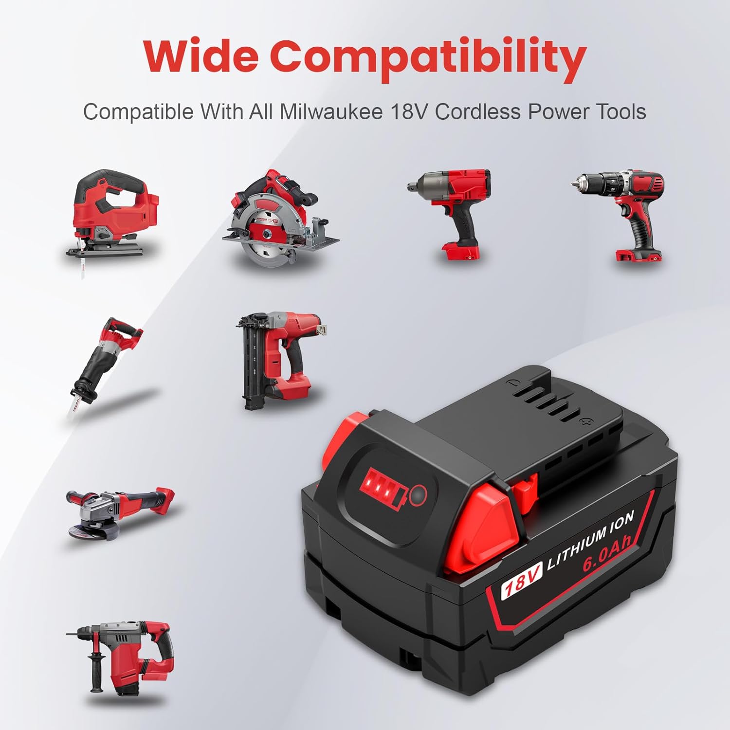6Pcs 18V 6Ah Battery and N18-N14 18V Dual Port Charger Set Compatible for Milwaukee WK18 Tools 48-11-1850 48-11-1860 48-11-1820 48-11-1840 48-11-1830 48-11-1870 48-11-1880 Fast Charging