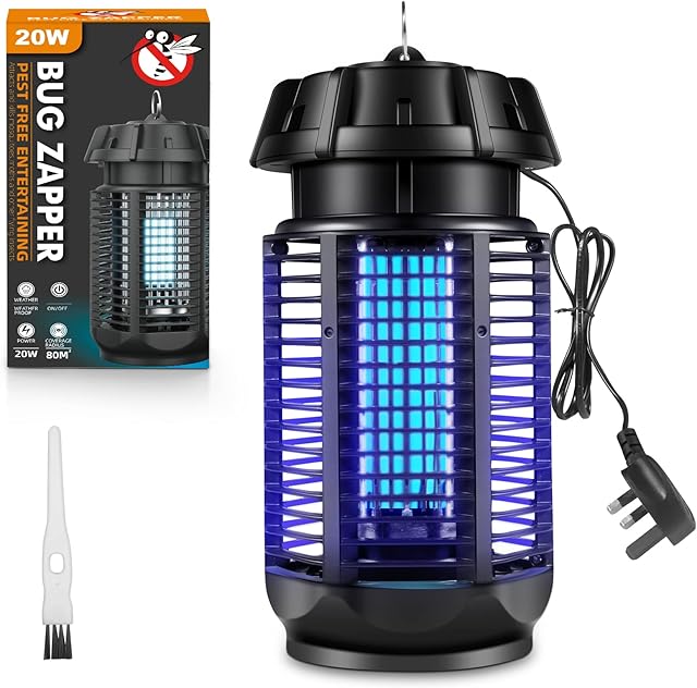 Mosquito Killer, Electric Mosquito Killer Lamp, 20W UV Light Bug Zapper, 360° Indoor and Outdoor Fly Killing Lamp, Easy to Clean, 80m² Coverage, Effective Killer for Mosquitoes, Flies, Wasps, Moths