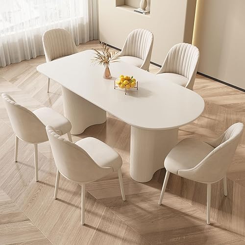 Miniatura 26 de Juego de comedor de 5 piezas, mesa de comedor moderna de 55.11 pulgadas con 4 sillas, juego de mesa de cocina blanca para 4 personas, mesas de