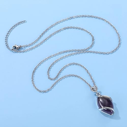 Miniatura 5 de Jovivi Collar de piedra de cuarzo rosa de amatista para mujeres y hombres, con alambre completo envuelto en piedras preciosas naturales Reiki con