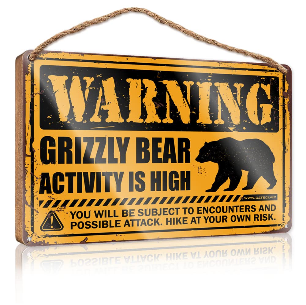 YYHLEH Wood Home Sign Bear Warning Sign Wooden(15X28CM)