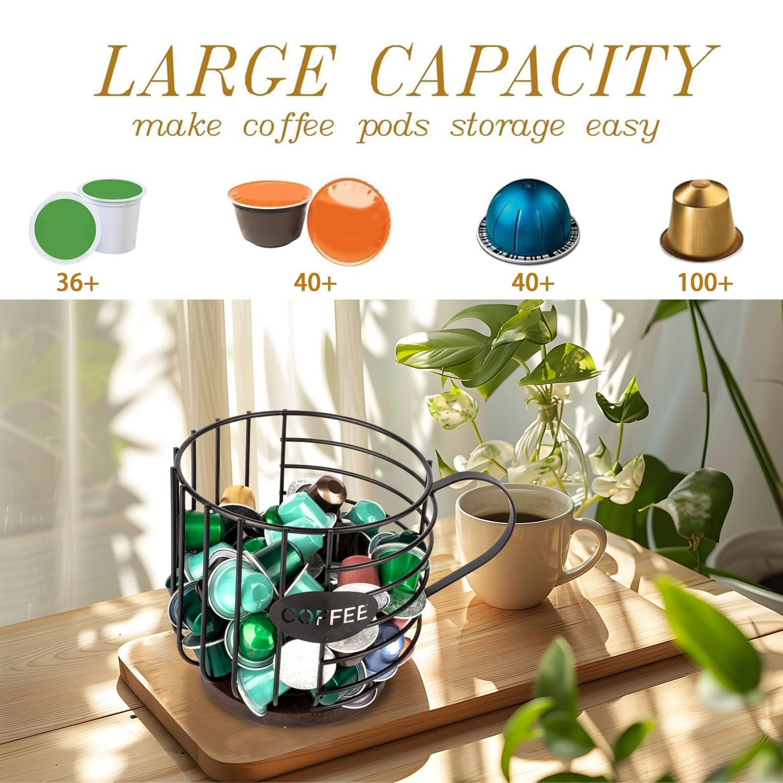 Panier à Capsules De Café Noir - Rangement Élégant 60 Capsules, Porte-Capsules Vintage Pour Cuisine Et Bar à Café