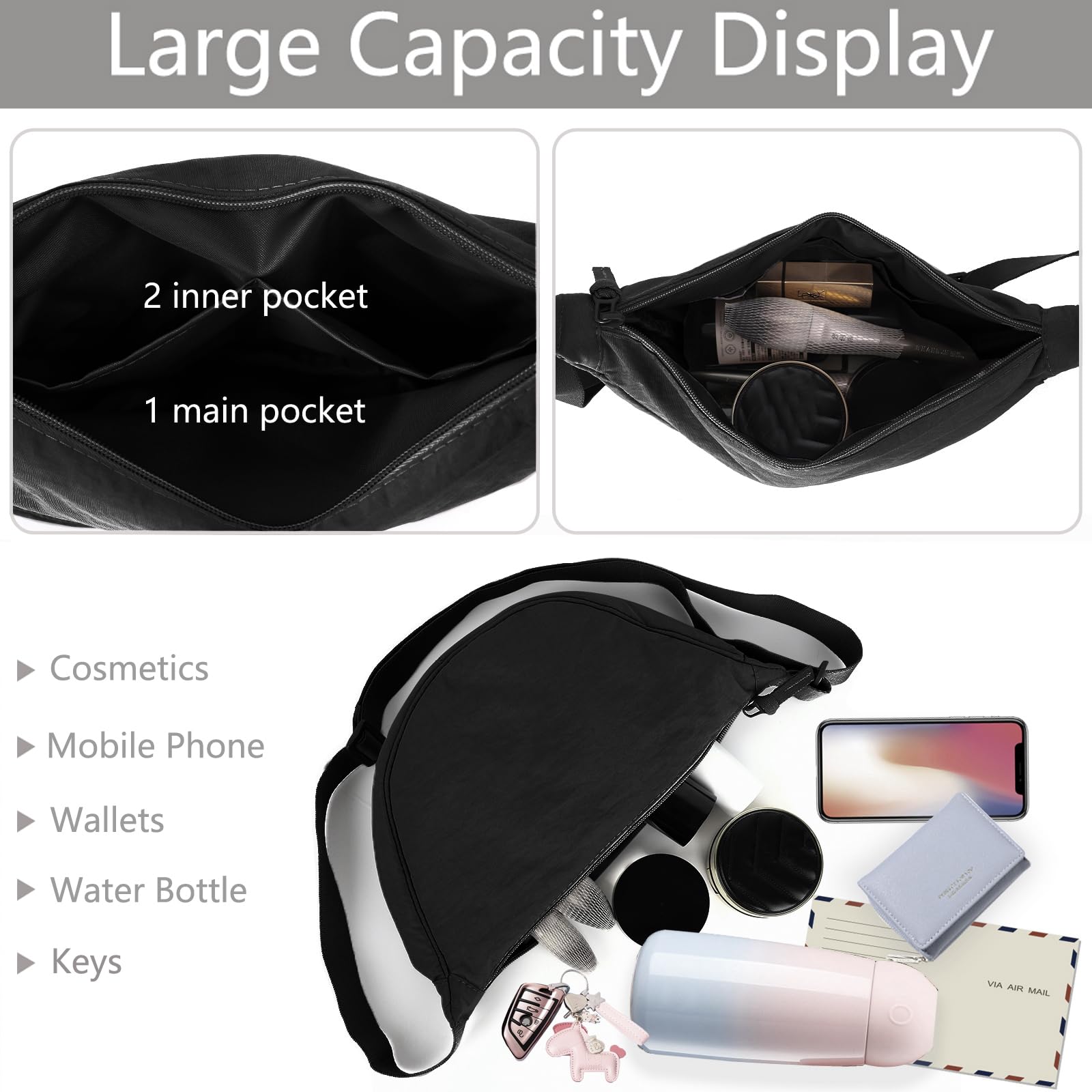 ANYWN Torba na ramię damska z półksiężycem, Hobo Casual Crossbody, jednokolorowa, przenośna, półksiężyc, torba na ramię z regulowanym paskiem na ramię