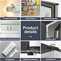 Vista 7 de BANGSON Mini refrigerador con congelador, refrigerador pequeño de 3.2 pies cúbicos, 5 ajustes de temperatura ajustable, refrigerador de bajo ruido