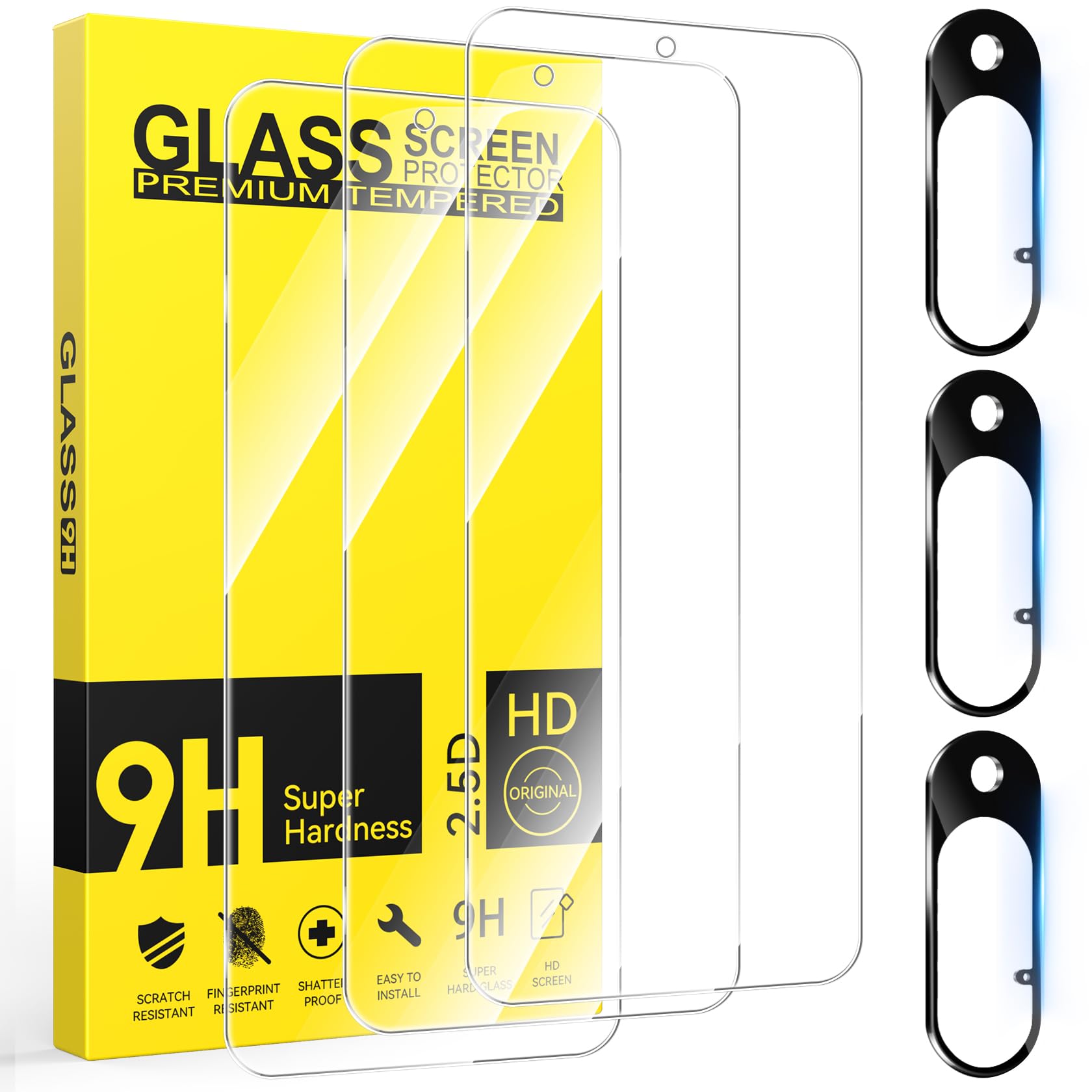 3 Pièces Verre Trempé pour Google pixel 10 5G avec 3 Pièces Caméra Arrière Protecteur, Ultra Résistant Film Protection écran, Sans Bulles Film Protection écran.