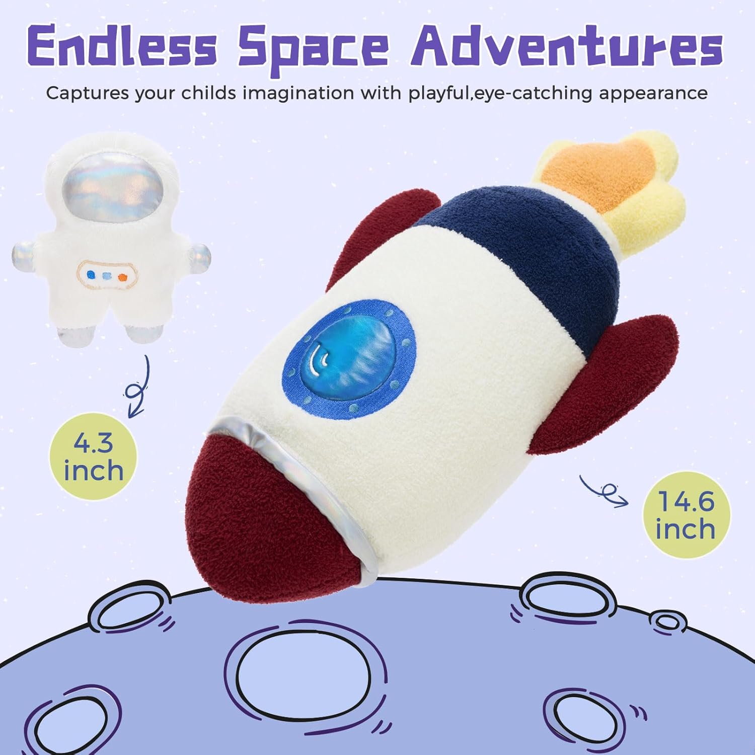 Muiteiur 5 in 1 Space Plush Set - Rocket Plush with Astronaut, Sun, Earth & Moon, Soft Solar System Stuffed Animal, Educational Space Toy for Adults & Kids, Space Themed Room Decor & Gift