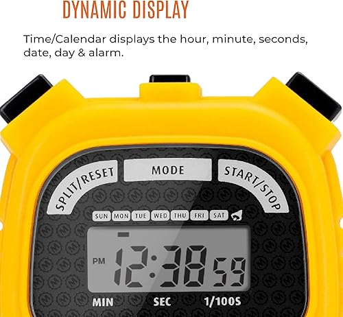 Miniatura 4 de Cronómetro digital MARATHON Adanac 3000 con pantalla extra grande y botones, resistente al agua, Amarillo, 1