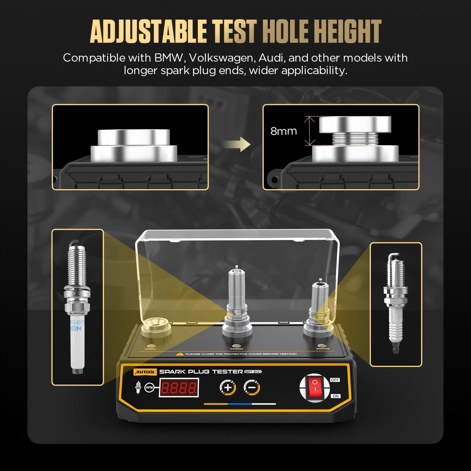 Tester per candele a doppio foro, tester per bobine di accensione del motore automobilistico con frequenza di lavoro di 0-6000 giri/min, strumento per testare le scintille dell'auto con copertura prot