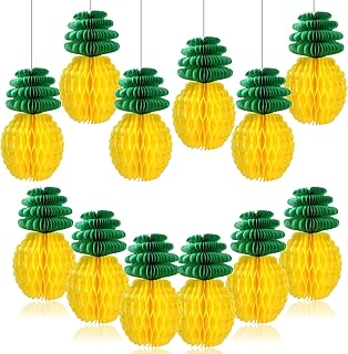 12 Pack Pineapple Centerpiece Honeycomb Pineapple Party Decorations, Tissue Paper Pineapple Table Hanging Decor for Summer Tropical Hawaiian Luau Beach Party Decorations, 8 Inch