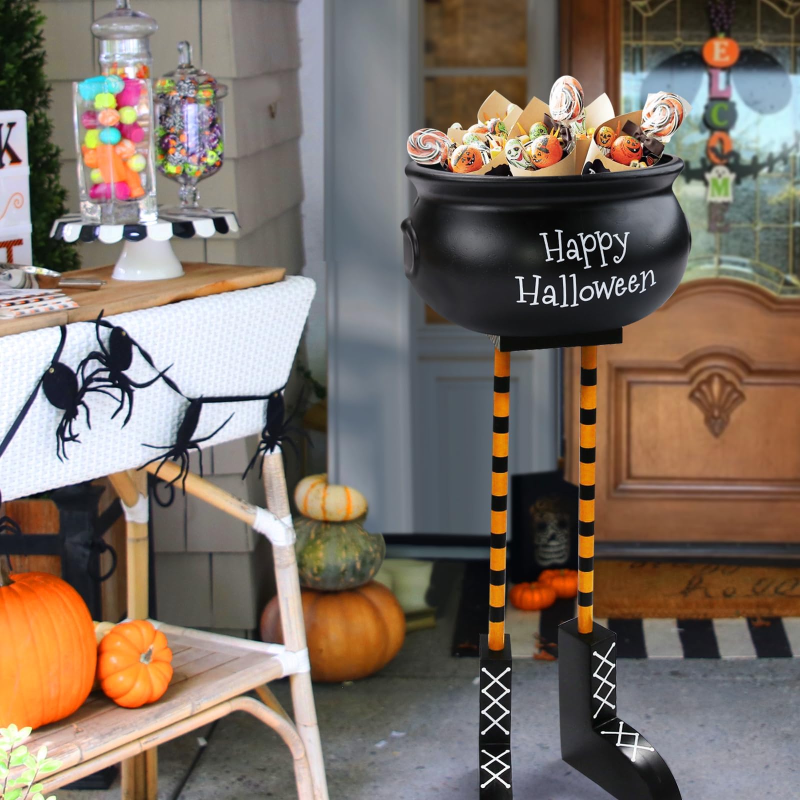Halloween-Dekorationen – Halloween-Süßigkeitenschalen – 30,5 x 81,3 cm, großer Hexenbeine, Süßigkeitenkessel – Halloween-Hokus, Pokus, Süßigkeitenhalter, Eimer für Party, Dekoration, Outdoor Küche, Haushalt & Wohnen