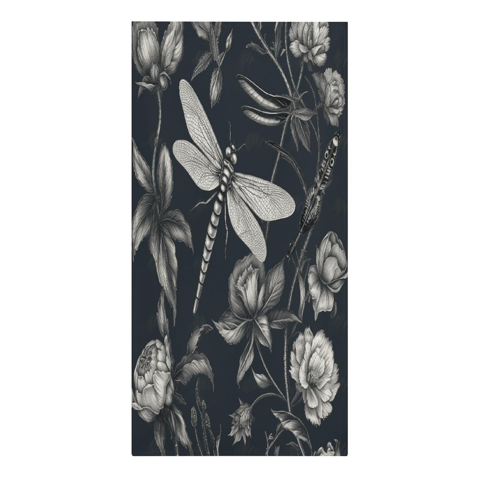 VstaDank Black Flowers and Dragonfly Beach Towel Vacation Essentials Sand Free Soft Quick Dry Swim Towels 61"x30" Modern Extra Large Towels Lightweight Microfiber Beach Towel for Swimming Pool