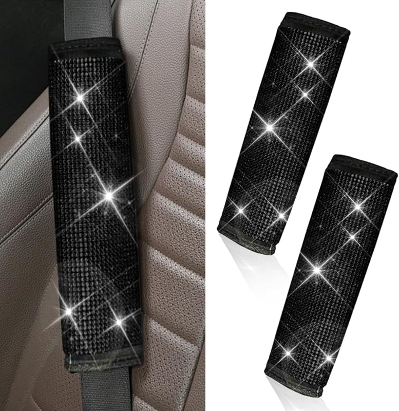 Capa para Cinto de Segurança Automotivo com Strass GAOLAOSY Preta – 2 unidades