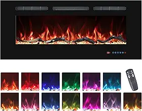 30" Lareiras Elétricas Inserts, Aquecedor De Lareira Embutido E Montado Na Parede Com Termostato, Chamas Multicoloridas, Temporizador, Log E Cristal, 750/1500W