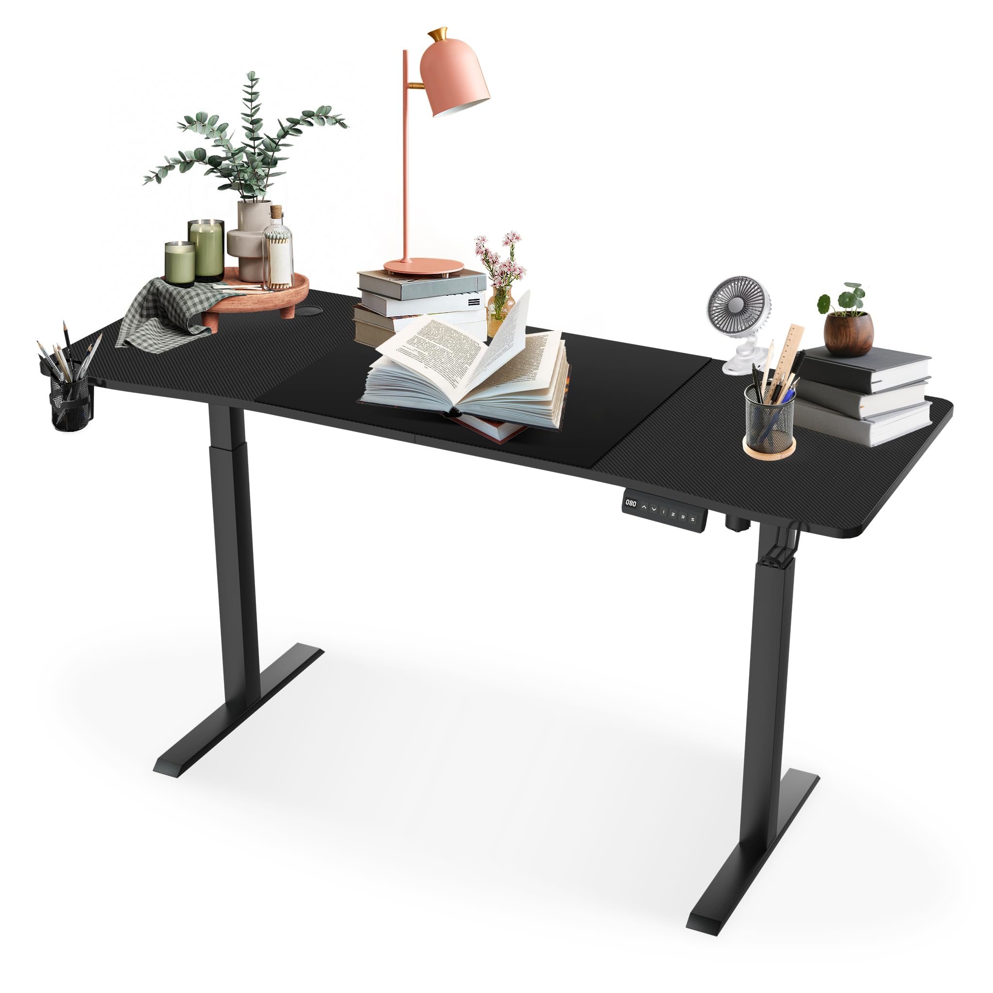 HENGMEI Schreibtisch Höhenverstellbar 140 x 60 cm Computertisch Stehschreibtisch, Gaming Tisch Bürotisch Studien-Laptoptisch Schreiben Tisch mit Kabel Management Tray und Kopfhörerhaken(Schwarz)