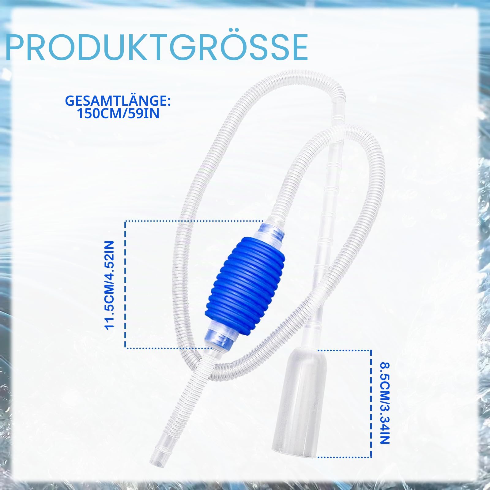Mulmsauger Aquarium aus Kunststoff, Aquarium Sauger mit Waschkopf, Absaugrohr, Auslaufrohr und Luftsack, Ideal für Aquarium Reinigung und Wasserwechsel