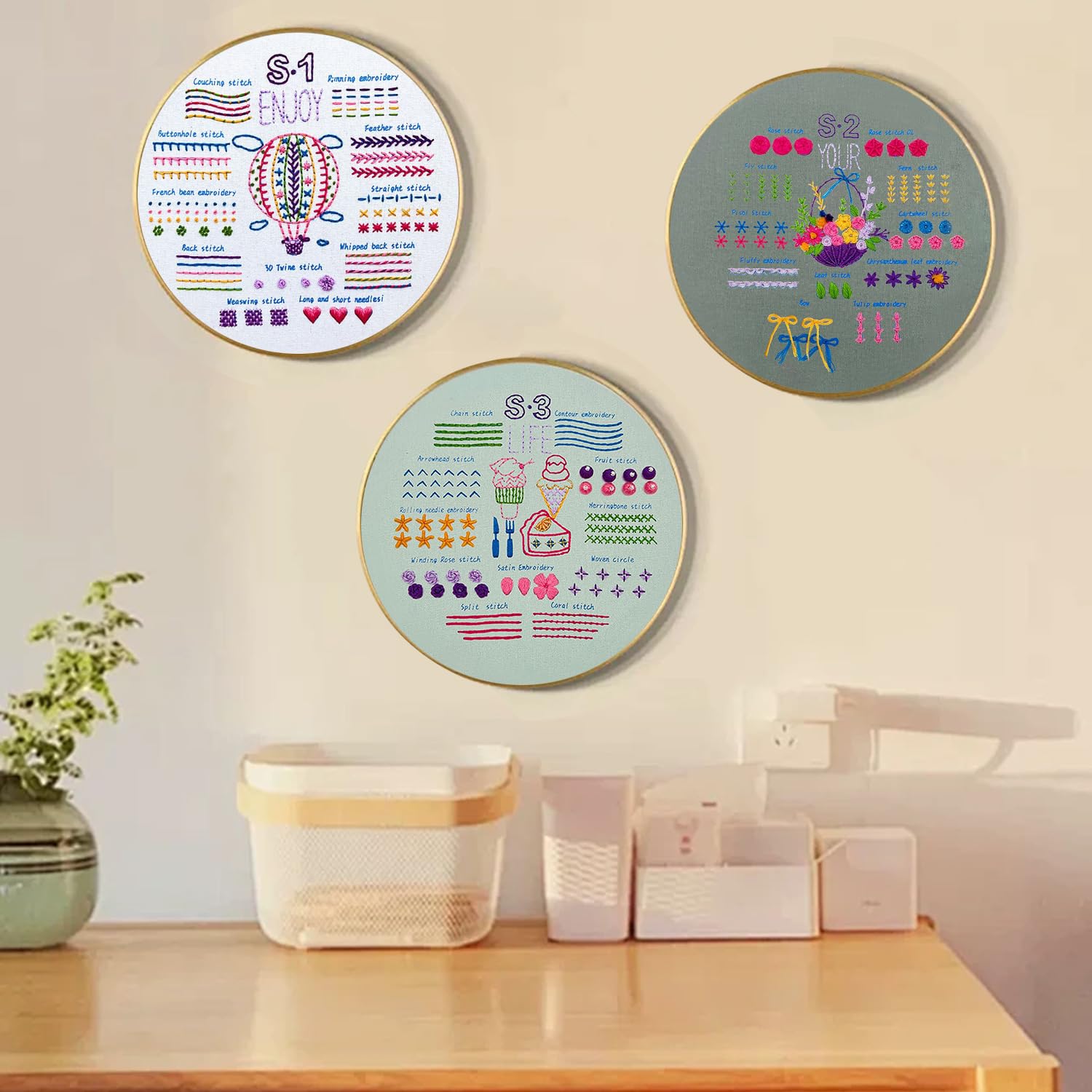 Kit Broderie 3 Sets Prampe - Motifs Floraux DIY Pour Débutants Adultes
