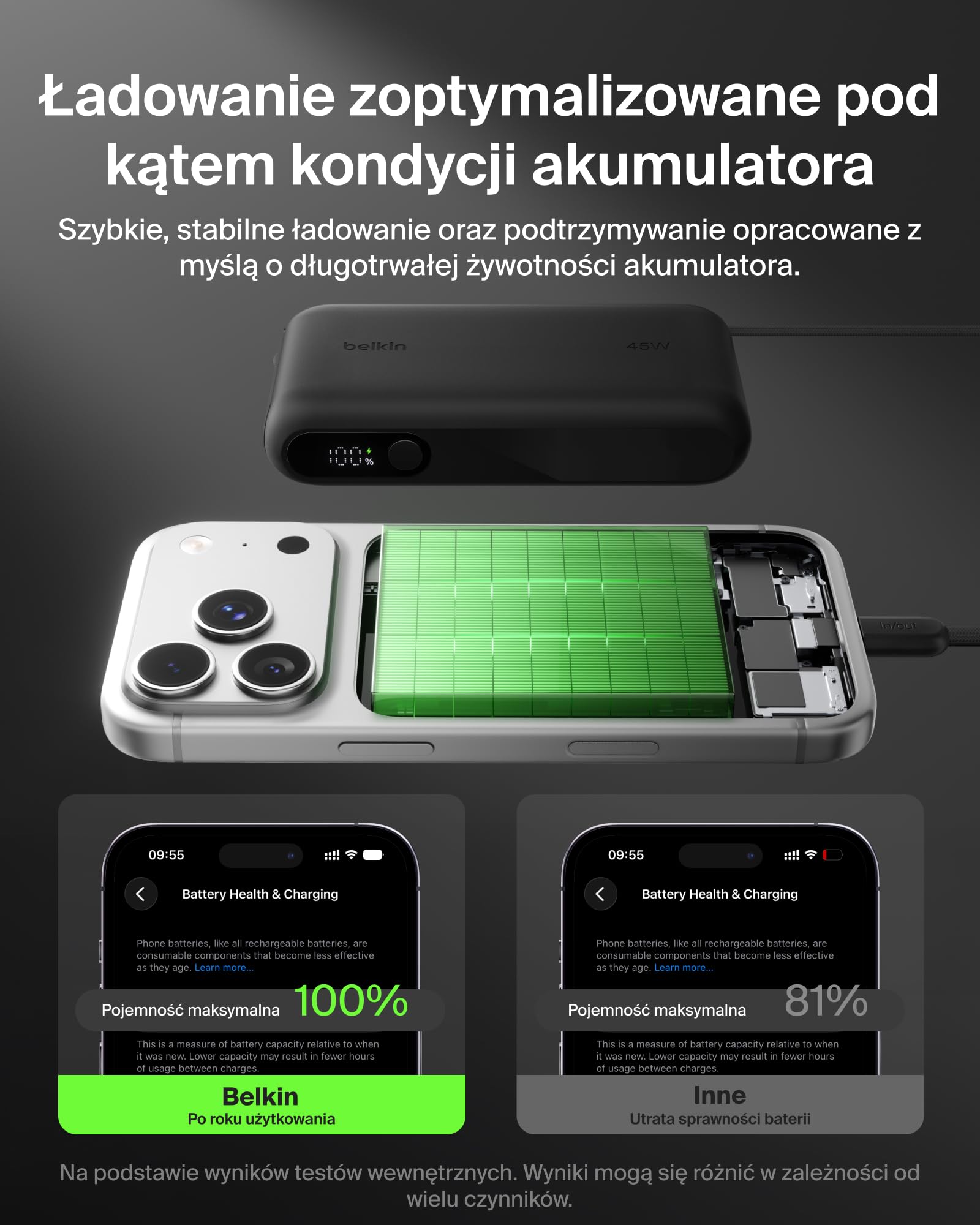 Belkin UltraCharge Powerbank 10 000 mAh, Kabel USB-C, Wyświetlacz – Czarny
