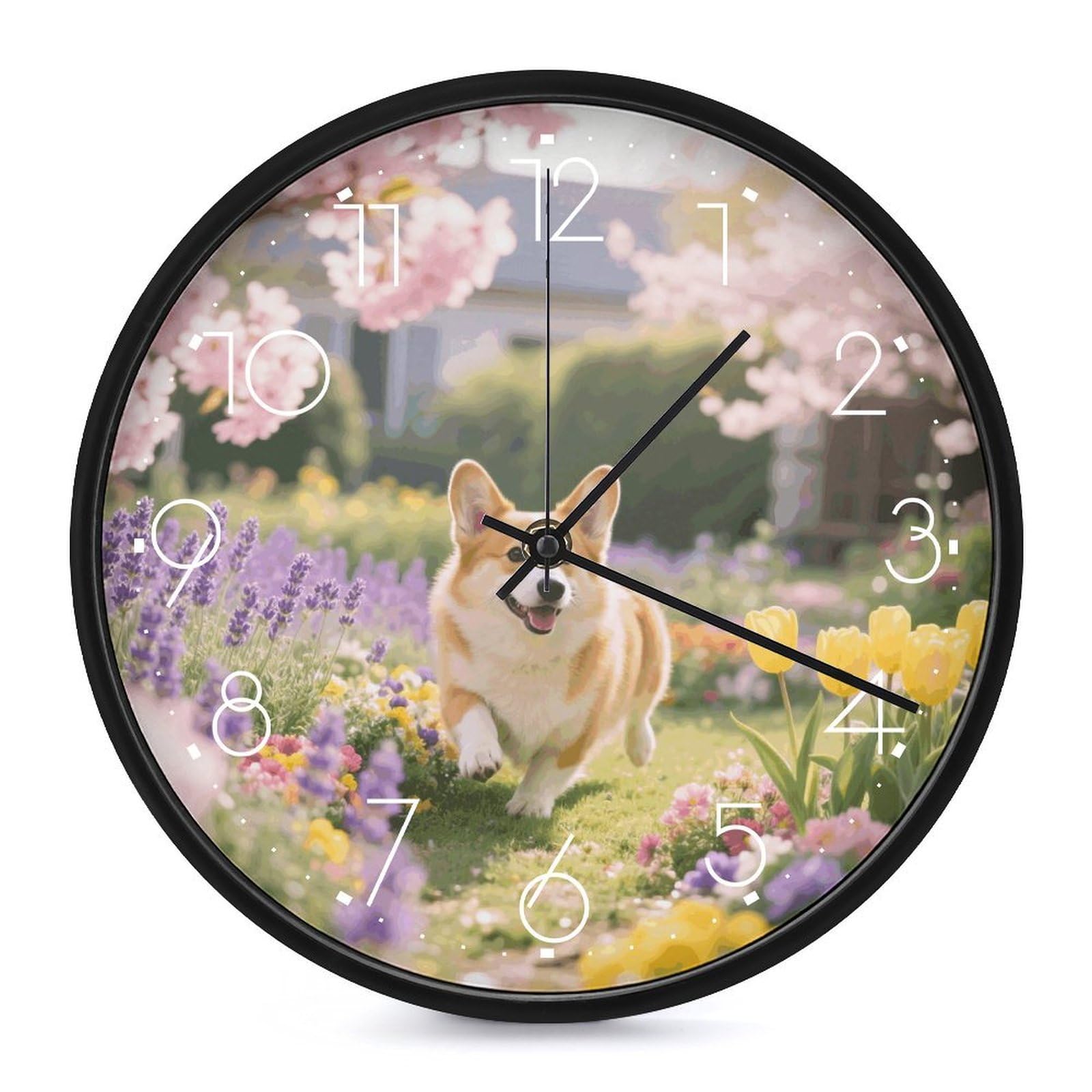 Horloge murale Corgi silencieuse vintage sans tic-tac 25,4 cm bureau