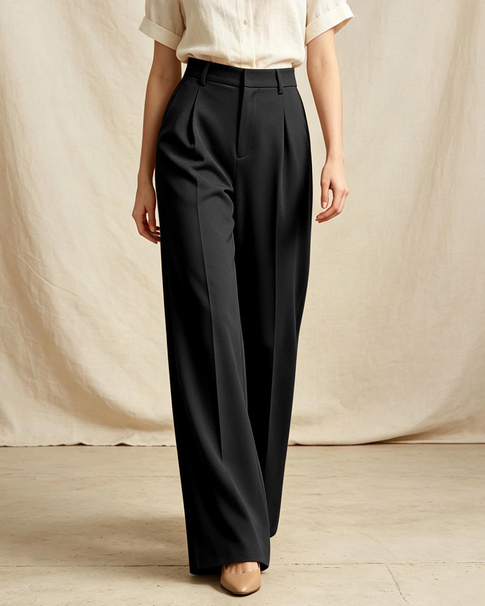 JUOIANTANG Pantaloni da donna dal taglio ampio, dritti, eleganti, a vita alta, con tasche