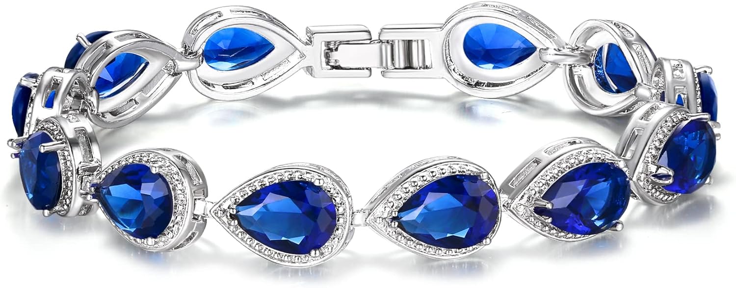 EVER FAITH Gorgeous Cubic Zirconia Wedding Tennis Bracelet Birthstone Teardrop Bracelet for Women Prom Bridal Jewelry