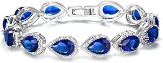 EVER FAITH Prong Cubic Zirconia Wedding Tennis Bracelets for Women, Teardrop Birthstone Bracelet for Women Prom, Bridal Jewelry