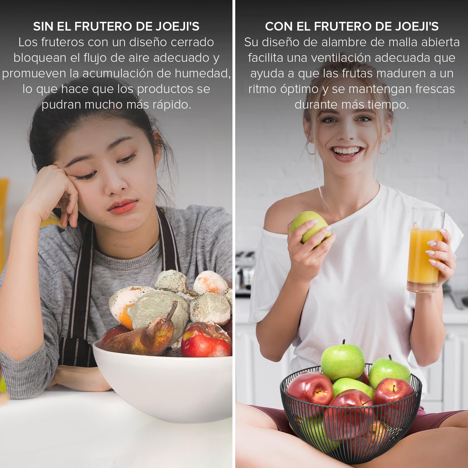 joeji's Kitchen Fruteros de cocina de color negro Fruteros de cocina modernos con almohadillas antideslizantes anti rayas Frutero para que las frutas maduren correctamente y mantenerlas frescas
