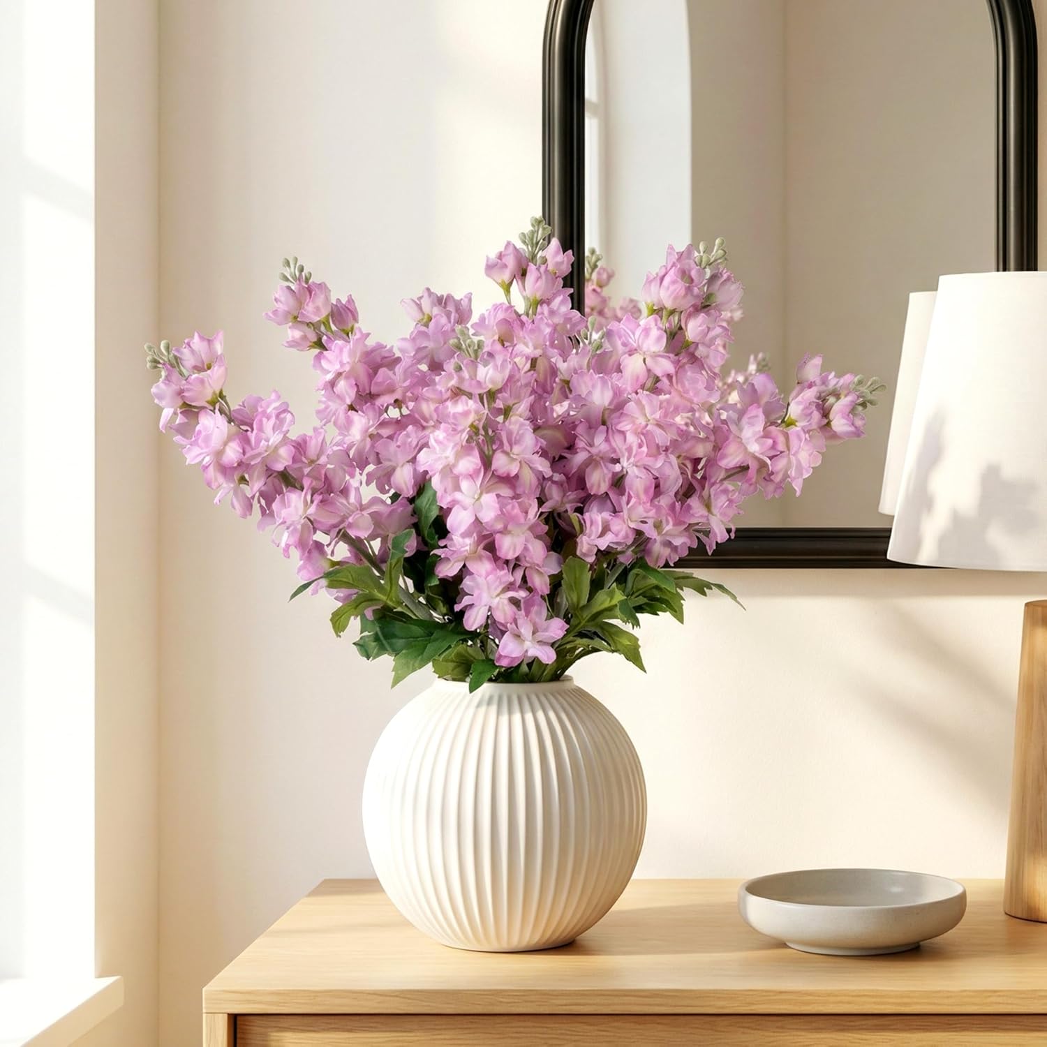 Fake Flowers 23.6” Delphinium Artificial Flowers 8Pcs Silk Flowers with Stems Long Stem Artificial Flowers for Tall Vase Faux Flowers for Indoor Home Decoration Wedding Decoration Centerpiece (Purple)