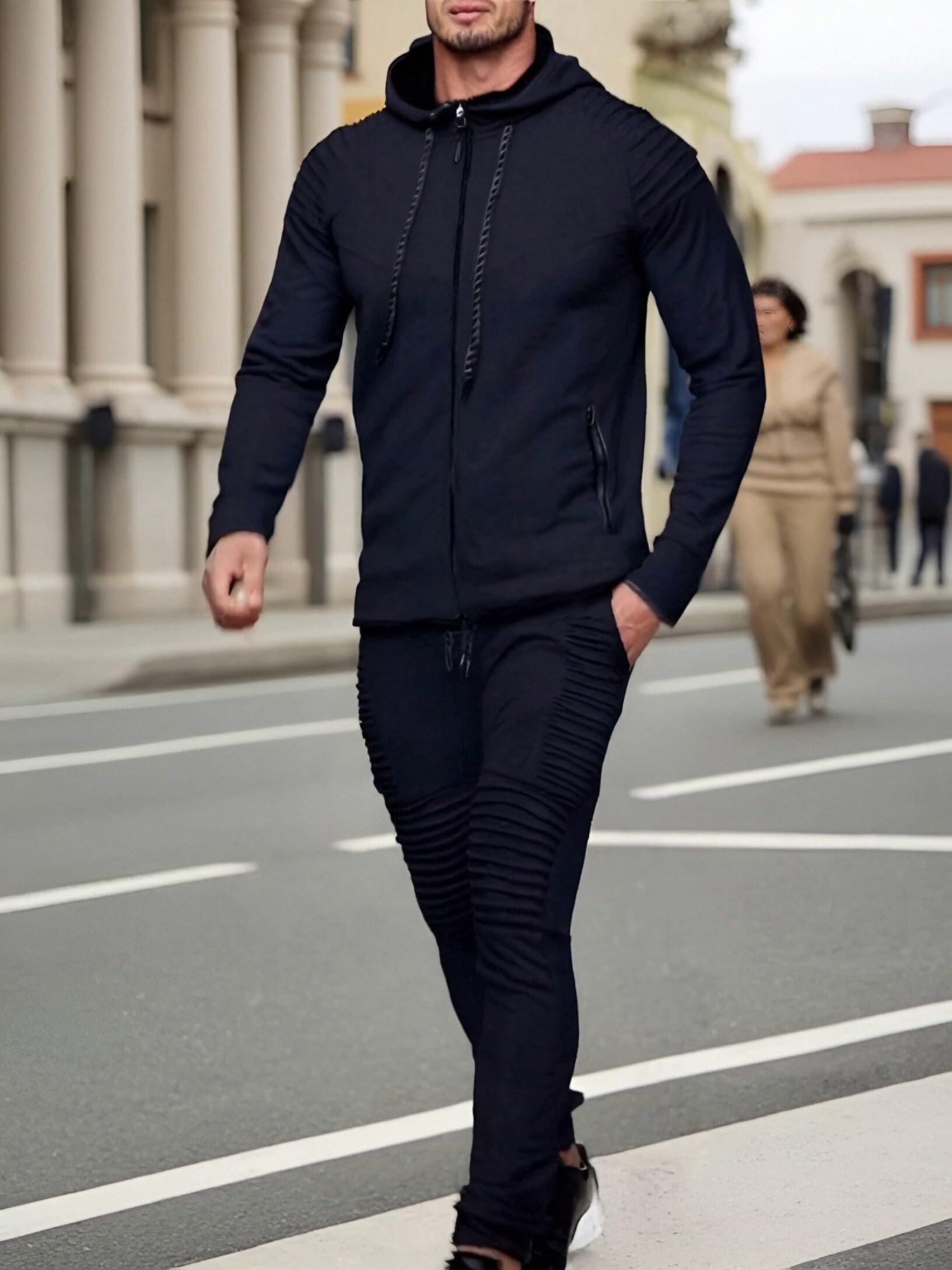 Tute da Ginnastica da Uomo Tuta Uomo Completa Manica Lunga Cerniera Giacca & Pantaloni Set Jogging per Attività All'aperto e Uso Quotidiano