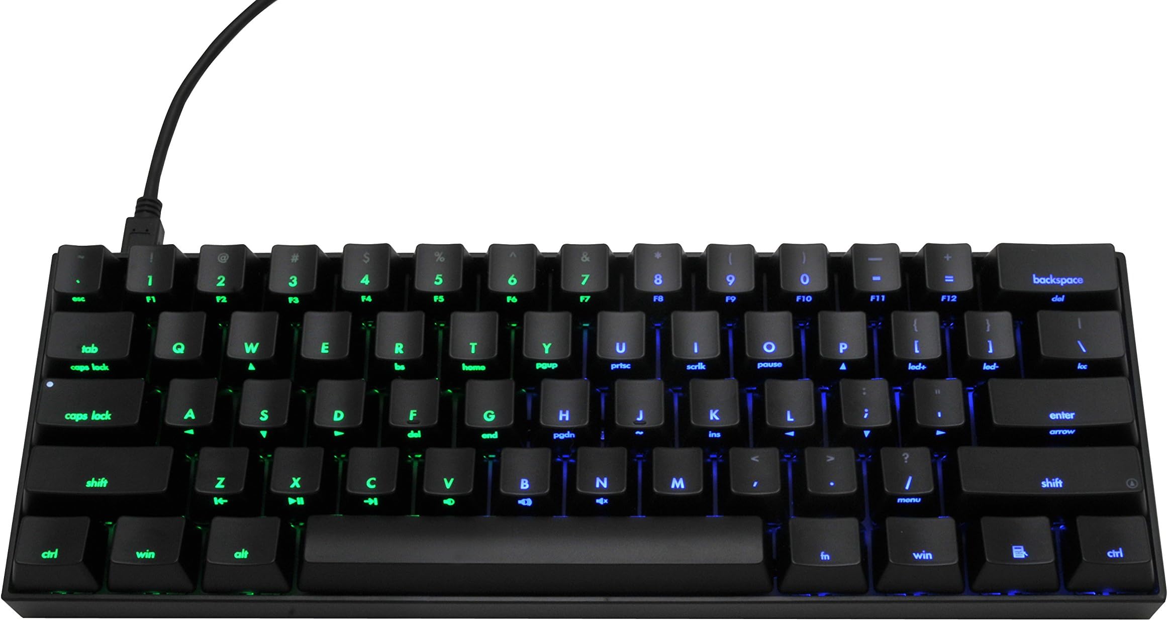 AWEHIRU Mechanical Keyboard - KBP v60 - Black Case - Dual Light Blue/Green - Cherry Mx-Clear