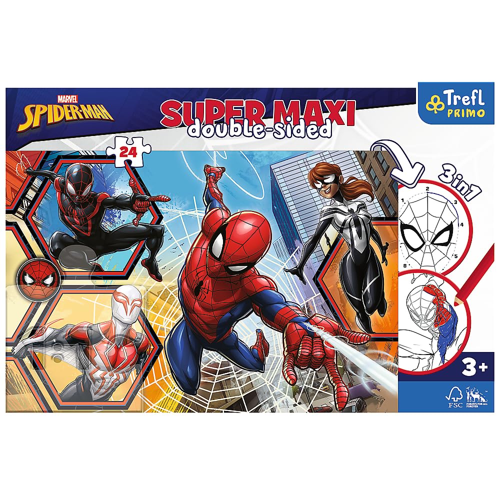 Trefl Primo Marvel Spiderman Puzzle – 24 Teile, 3-in-1 Mit Malbild, Für Kinder Ab 3
