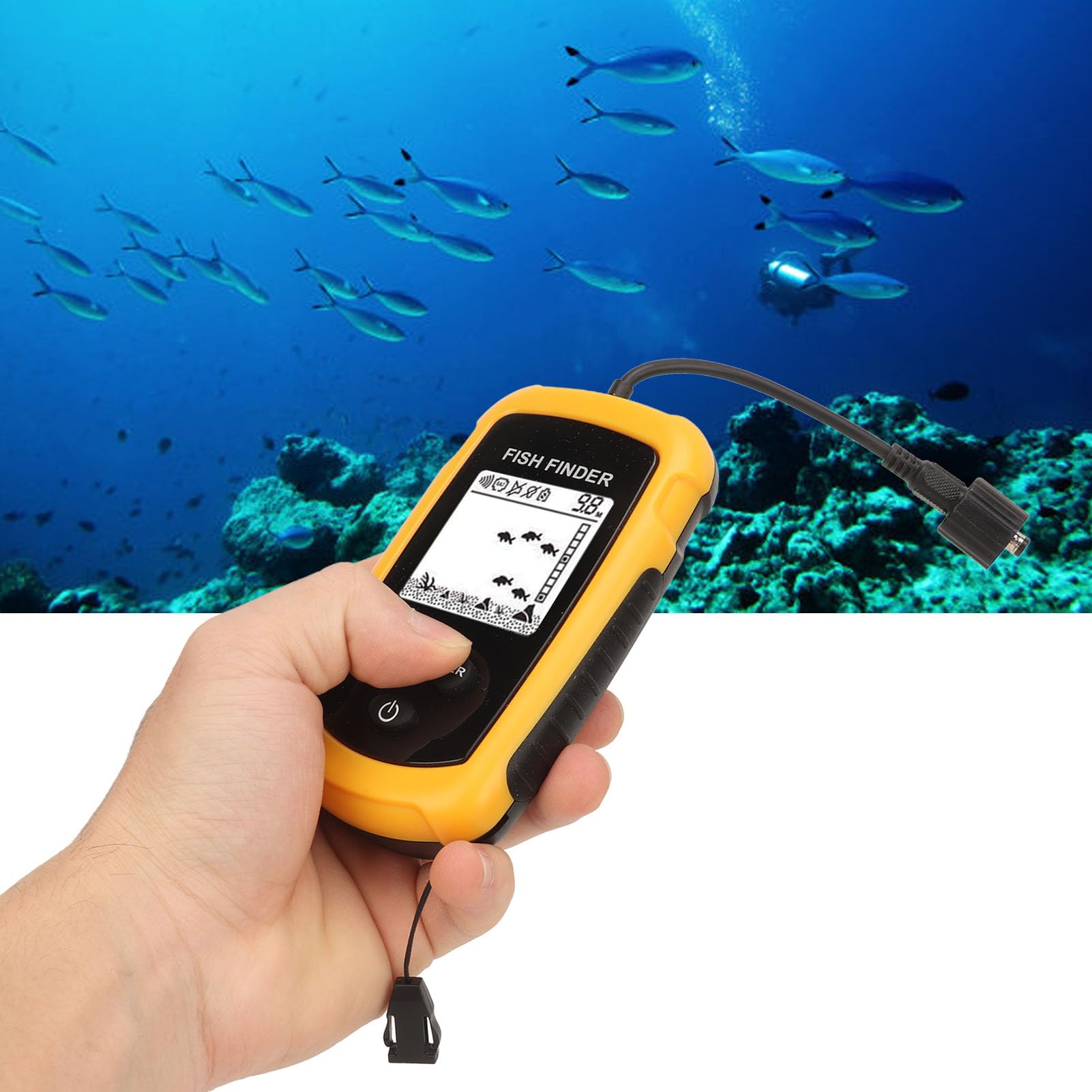 Emoshayoga Ecoscandaglio Portatile per Pesci con Display LCD, Ecoscandaglio Portatile per gli Appassionati di Pesca