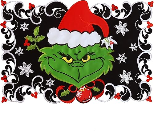 Grelucgo Manteles individuales bordados de copos de nieve negros para Navidad e invierno (13 x 19 pulgadas (4 piezas)