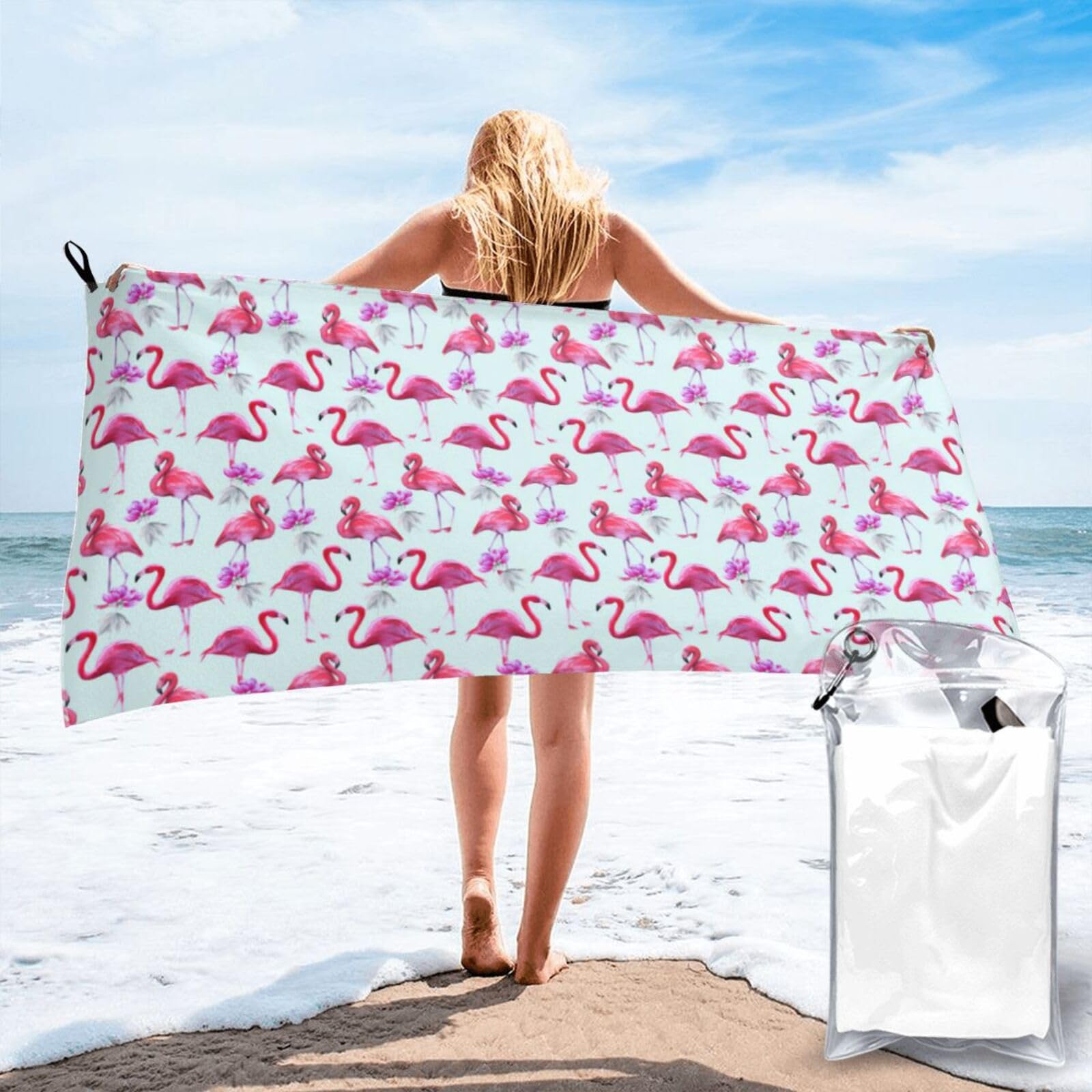 KAPPTYY Pink Flamingos Print Quick Dry Towel Bath Shower Beach Wrap For Gym Vacation Adults