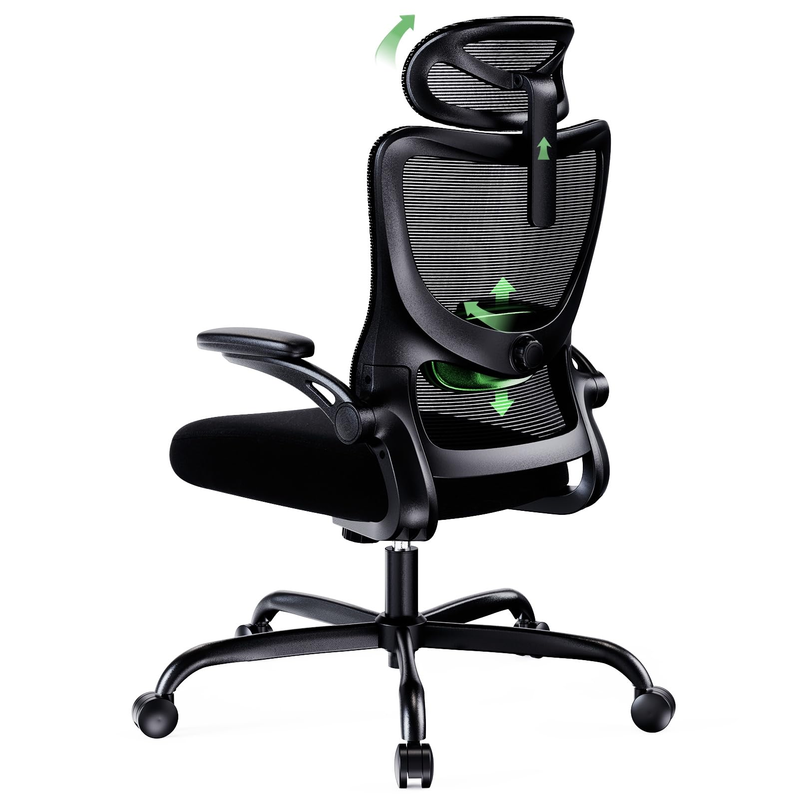 Marsail Ergonomic Office Chair with Adjustable Headrest, Lumbar Support and 3D Folding Armrests, Computer Chair with Height Adjustment, Swivel Chair up to 136kg/300kg