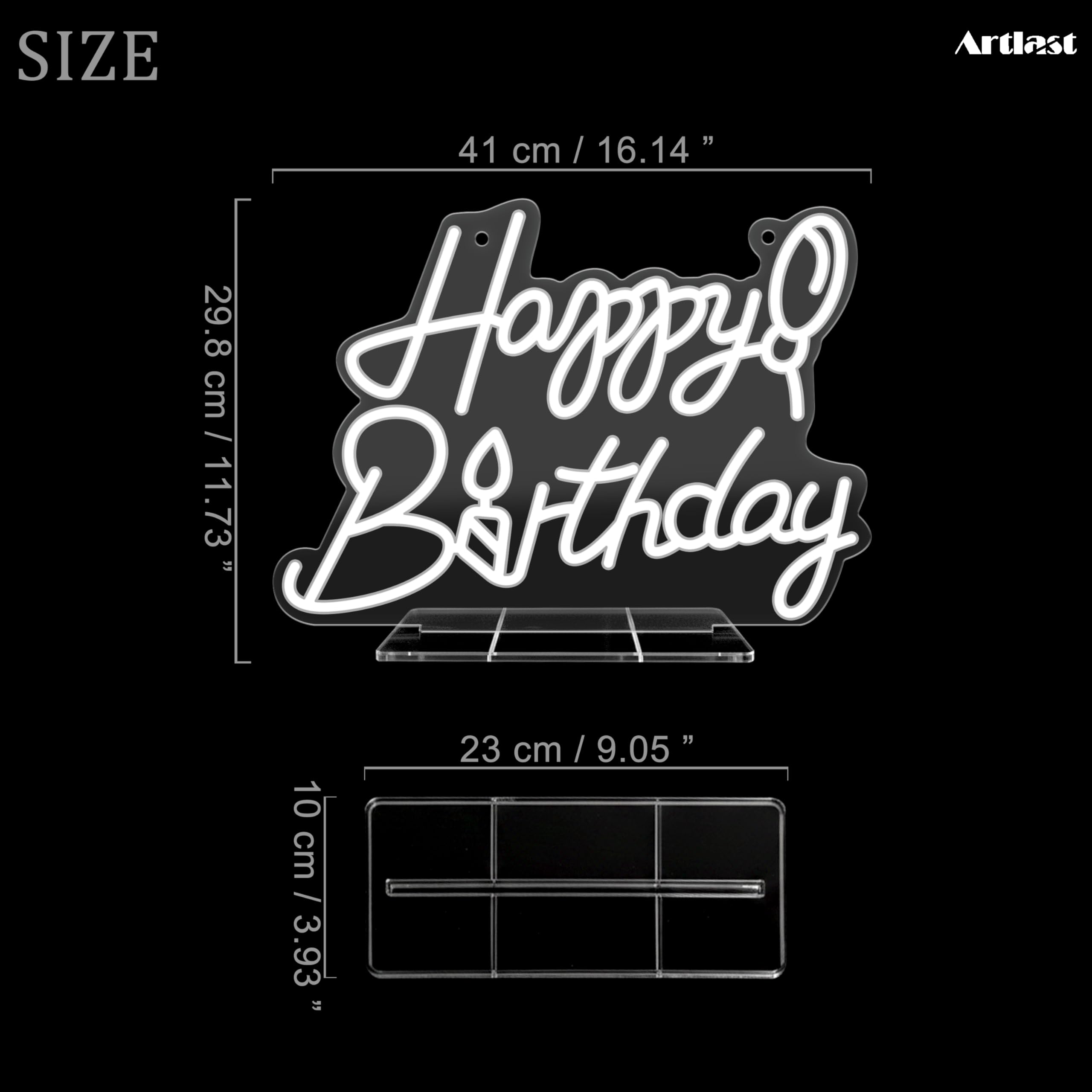 'Happy Birthday' neonowy znak LED z balonem i świecą, wielokolorowy, dekoracja na imprezę, do fotobudki i wydarzeń, zasilany przez USB, znak na prezent urodzinowy, 40 x 20 cm