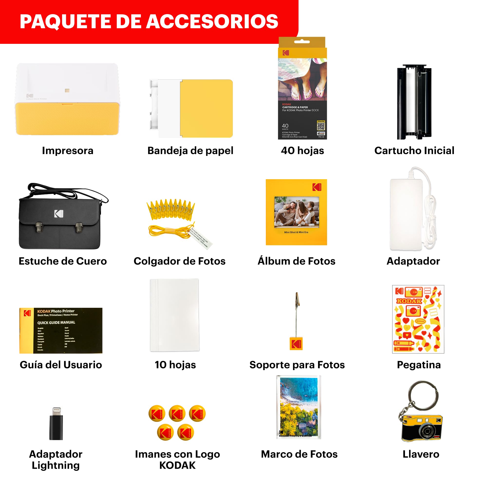 KODAK Dock Plus Impresora Fotográfica 10 x 15 cm, 50 Hojas, Impresora para Smartphone con Base Dock & Bluetooth para iPhone & Android, Impresión en Color Instantánea, Sublimación 4PASS
