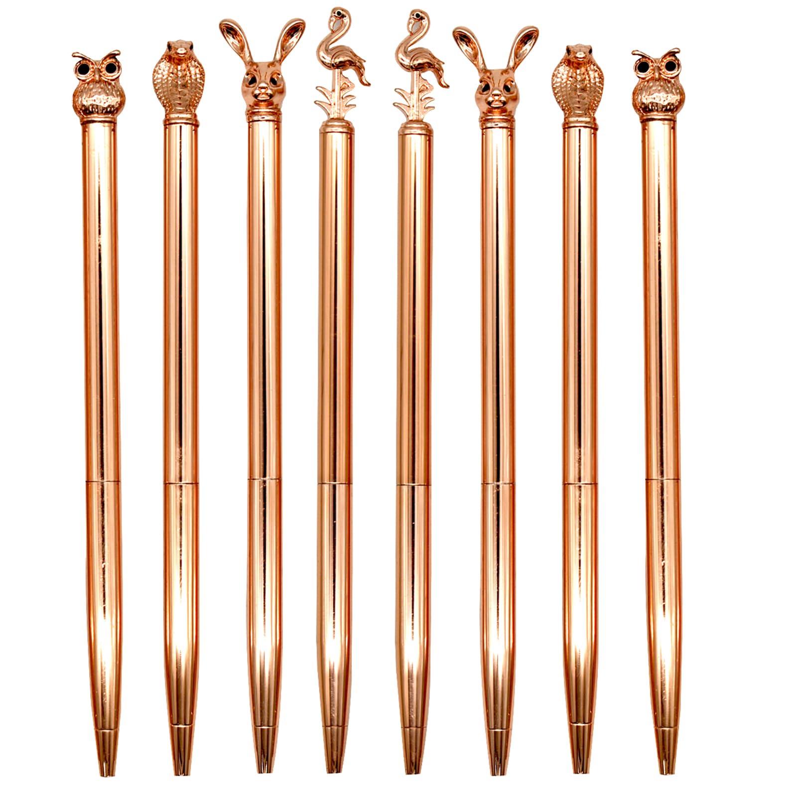 Lopenle 8 PCS Animal Pens Set - Luxury Metal Owl/Flamingo/Bunny/Snake Ballpoint Pens, Premium Weighted Black Ink Pens for Women, Office Gifts & Easter