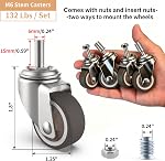 1.25" Small Threaded Stem Casters, M6 Swivel Furniture Wheels, TPR Silent, Mounting for Storage Cart, Shelving Unit, Coffee Table, 4 Pcs