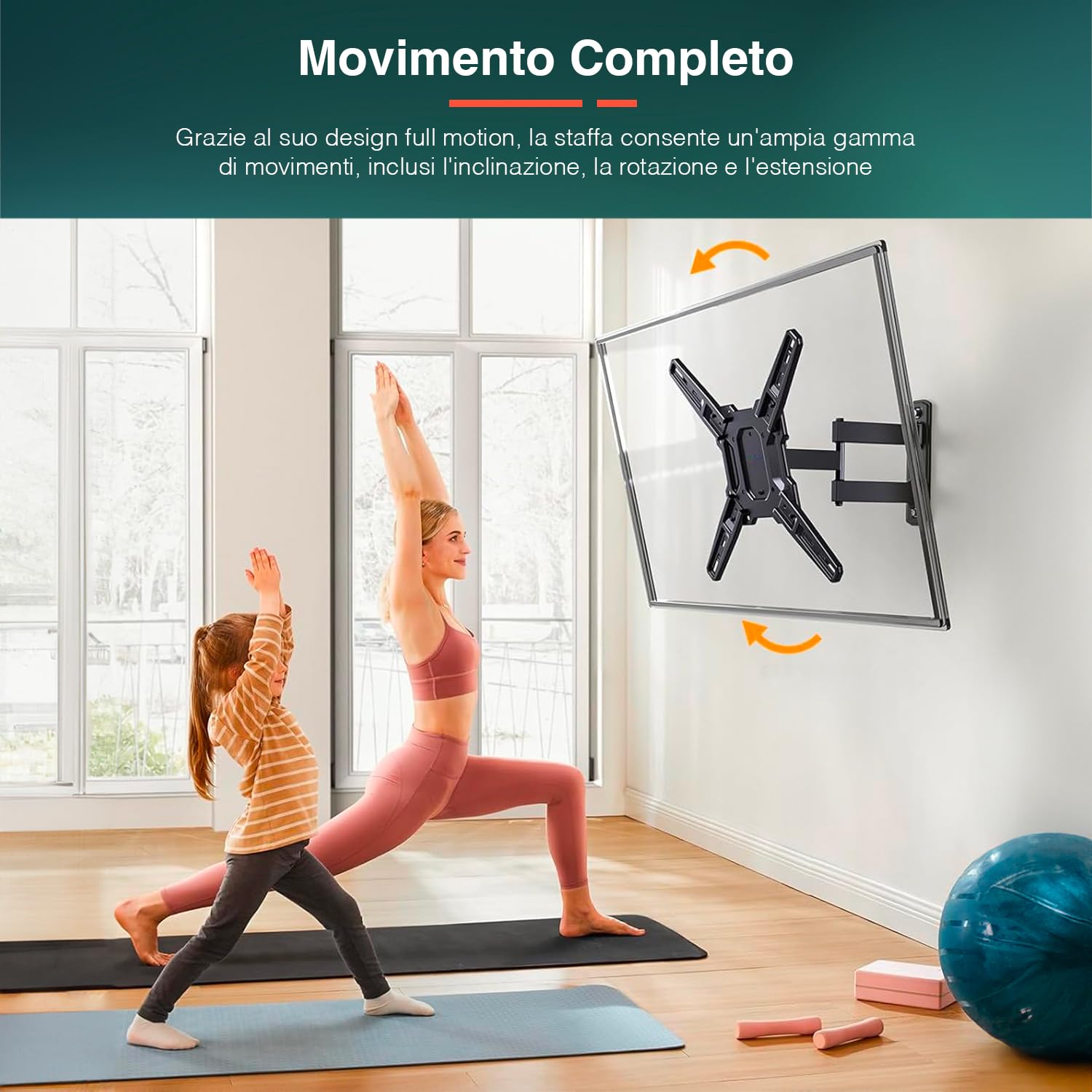 Supporto TV Full Motion per Televisori da 26''-55'' - Allungabile, Staffa TV da Parete Girevole e Inclinabile, Carico Max 35kg, Inclusi Livella, Viti e Tasselli, Nero
