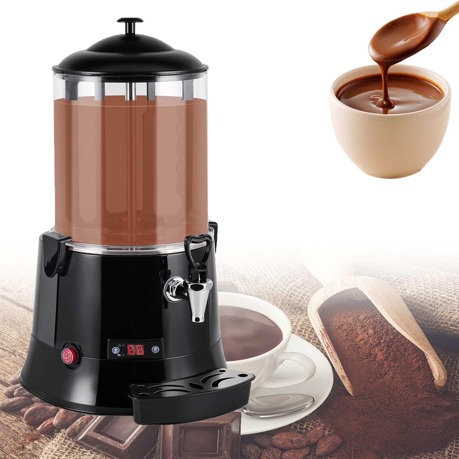 SENJINGHUA Commercial Hot Chocolate Machine Maker Dispenser Hot Chocolate Dispenser Warmer,Chocolate Melting Machine with Led Display Panel,Hot Beverage Warmer for Heating Chocolate,10L