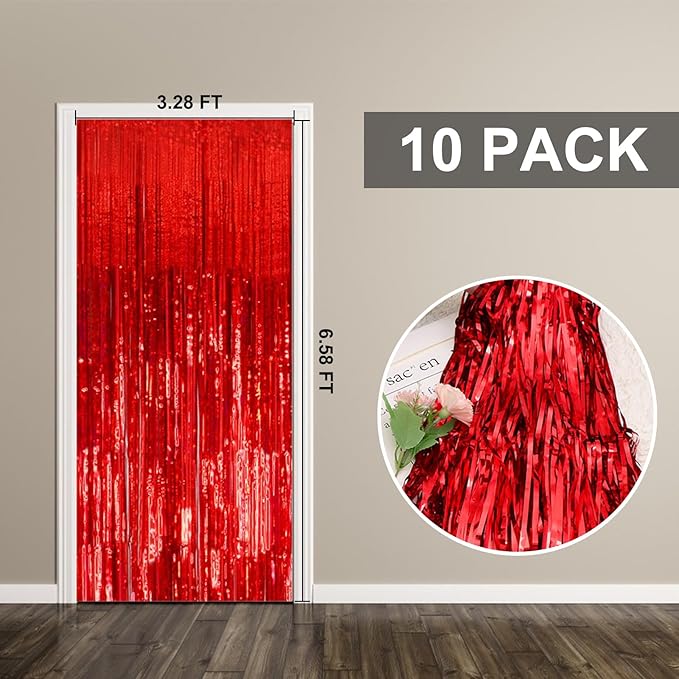 Cortina de Foil Metálico Rojo 10 Paquetes para Fondo de Fiesta miniatura 7