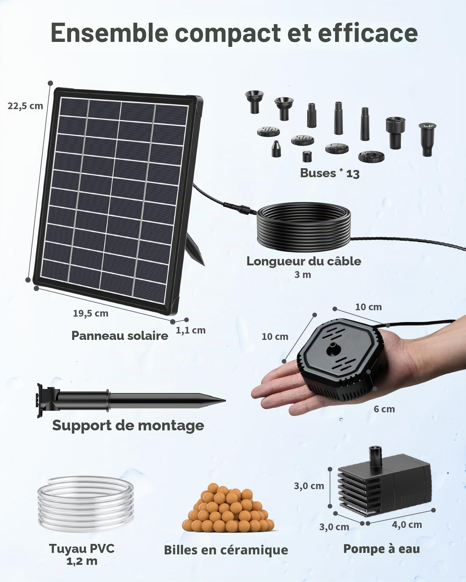 POPOSOAP Fontaine solaire de 6,5 W avec filtre pour un fonctionnement