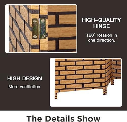 Miniatura 4 de Room Divider Wood Screen 4 Panel Wood Mesh Woven Design Room Screen Divider Folding Portable Partition Screen Screen Wood for Home Office (Brick)