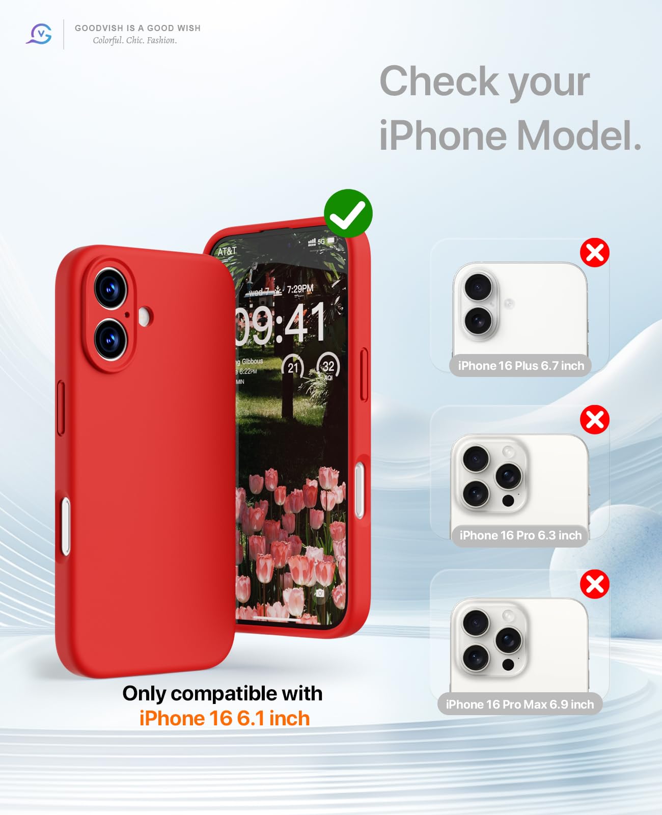 GOODVISH 3 in 1 Silicone Cover per iPhone 16 6.1", Custodia con 2 Pellicola Vetro Temperato [Protezione Fotocamera] 360° Protezione Anticaduta Case per Cellulare Antiurto Resistente, Rosso