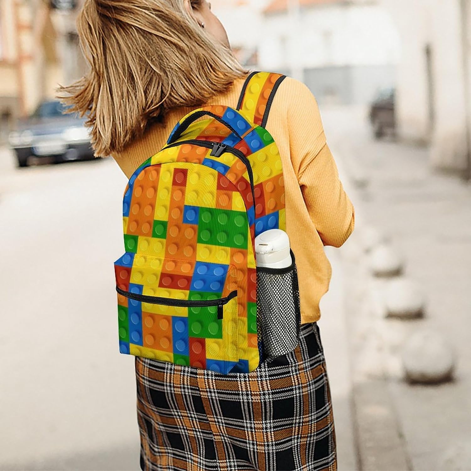 Kids Colorful Building Blocks Bricks Backpack Multifunctional Casual Daypack For College School Bookbag Travel Outwork