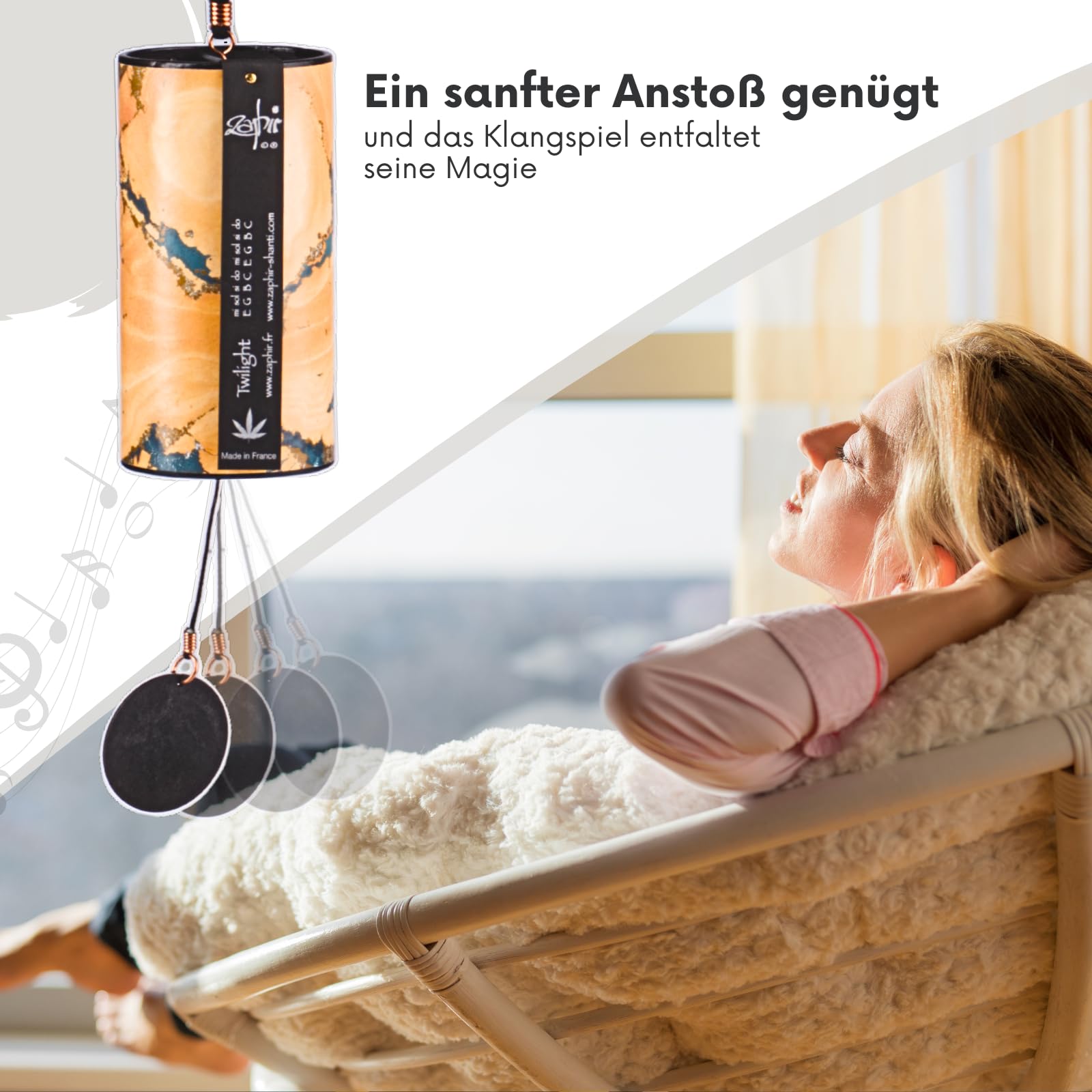 Zaphir Klangspiel Twilight Herbst mit Geschenkverpackung | Windspiel Geschenk - Chimes für Yoga, Kinder und Meditation in Gelb