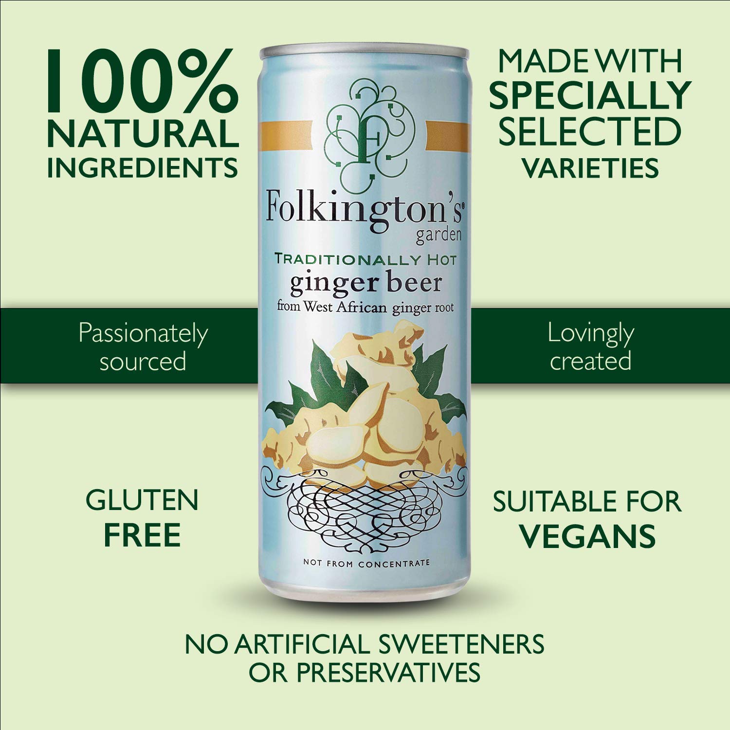 Folkington's Ginger Beer, 12 Cans, Sparkling Soft Drink, Traditionally